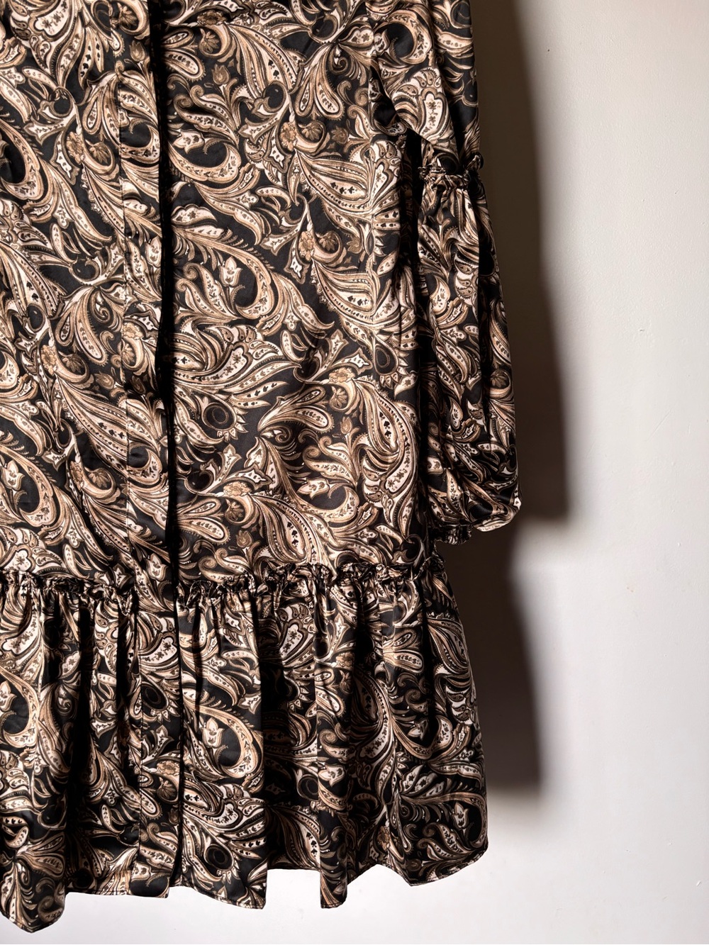 Laundry By Shelli Segal Mini Dress Paisley Print Ruffle Hem Olive/Black - Picture 6 of 11